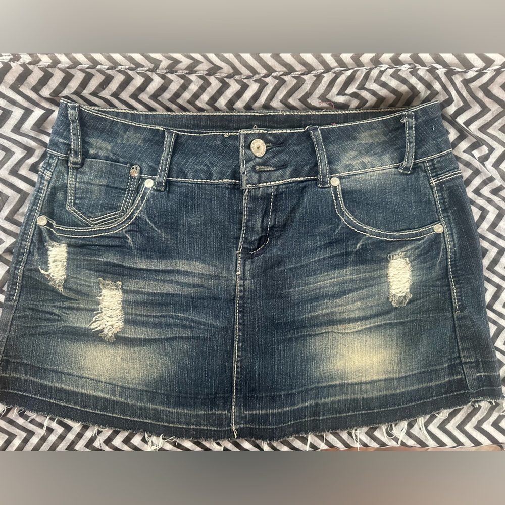 Almost Famous Blue Distressed Denim Skirt